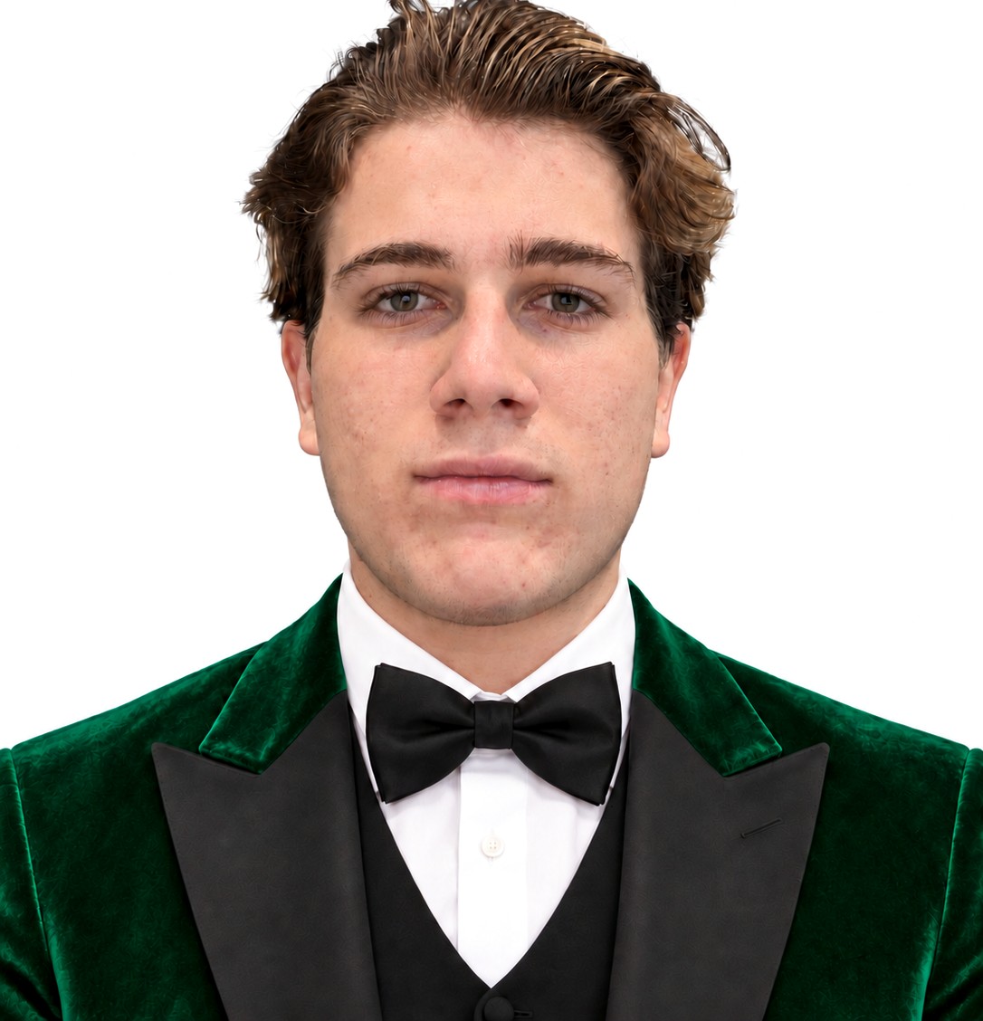 Concept: Luc in a green velvet tuxedo with bow tie